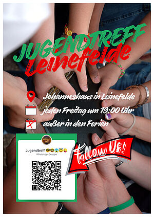 Plakat vom Jugendtreff Leinefelde- jeden Freitag 19.00 Uhr außer in den Ferien